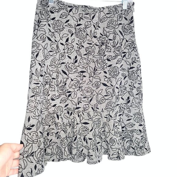 LOFT Wool Black Floral Embossed Flounce Skirt - Picture 2 of 6